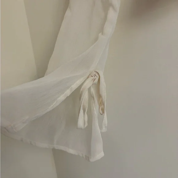 Sheer Chiffon Tie Front Ruffle Top cream XS fairy Coquette Bell Sleeve tie front - Picture 2 of 7